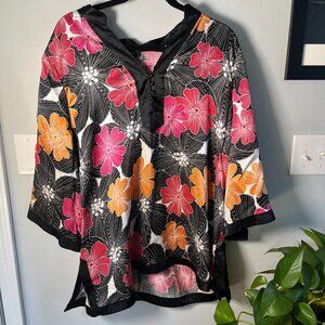 NWT Alfani Womens Size 18W 100% Silk Floral Kimon Blouse Colorful Pink Orange